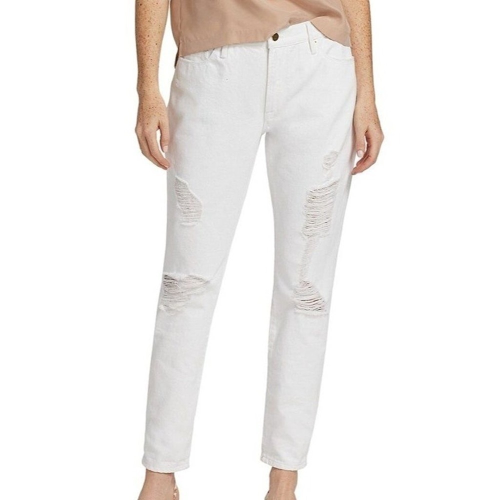 FRAME White Distressed Slim Jeans | Premium Designer Denim